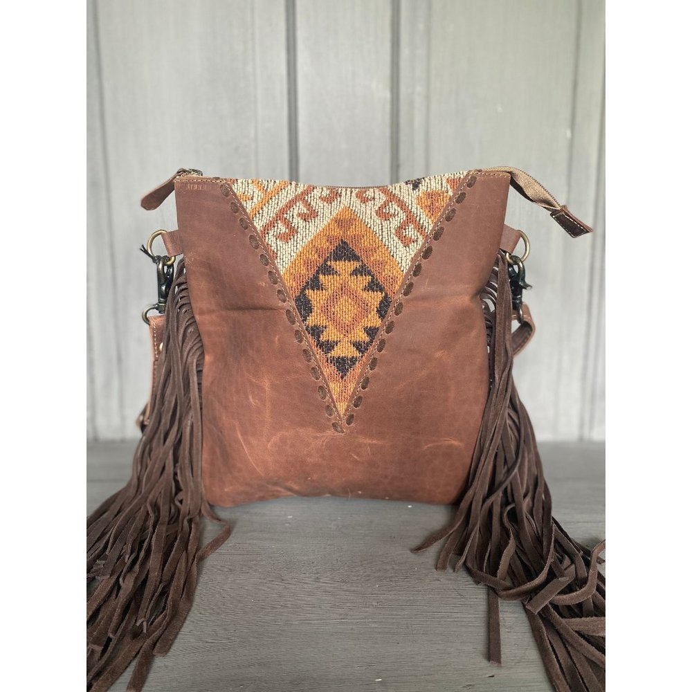 Myra Western Aztec Fringe Leather Purse